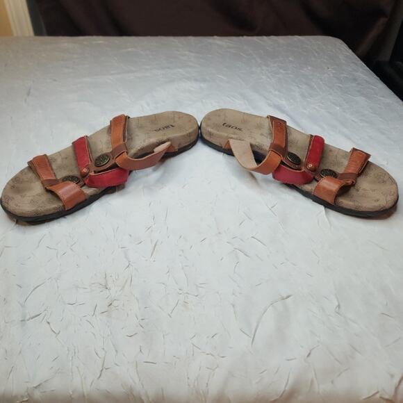Taos Prize Sandals Womens Size 9 Brown Red Leather Adjustable Casual Slide Boho - Picture 3 of 6